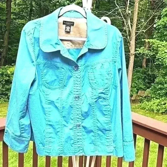 Rafaella Womens jacket sz 2X turquoise crop button front  pockets casual plus sz - Picture 8 of 13